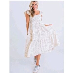 Karlie Floral Embroidered Cotton Gauze Tiered Midi Dress Calico - Size Small